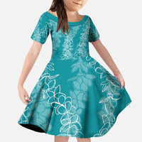 Hawaii Plumeria Lei Family Matching Short Sleeve Bodycon Dress and Hawaiian Shirt Aloha Festive Vibe - Teal LT7 Daughter's Dress Teal - Polynesian Pride