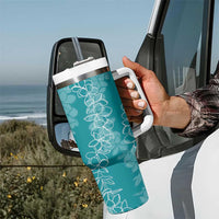 Hawaii Plumeria Lei Tumbler With Handle Aloha Festive Vibe - Teal