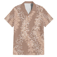 Hawaii Plumeria Lei Family Matching Off Shoulder Short Dress and Hawaiian Shirt Aloha Festive Vibe - Beige