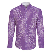 Hawaii Plumeria Lei Family Matching Long Sleeve Bodycon Dress and Hawaiian Shirt Aloha Festive Vibe - Violet LT7 Dad's Shirt - Long Sleeve Violet - Polynesian Pride