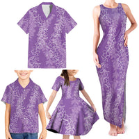 Hawaii Plumeria Lei Family Matching Tank Maxi Dress and Hawaiian Shirt Aloha Festive Vibe - Violet