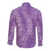 Hawaii Plumeria Lei Long Sleeve Button Shirt Aloha Festive Vibe - Violet