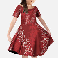 Hawaii Plumeria Lei Family Matching Long Sleeve Bodycon Dress and Hawaiian Shirt Aloha Festive Vibe - Crimson LT7 Daughter's Dress Crimson - Polynesian Pride
