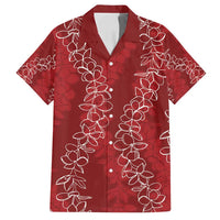 Hawaii Plumeria Lei Family Matching Long Sleeve Bodycon Dress and Hawaiian Shirt Aloha Festive Vibe - Crimson LT7 Dad's Shirt - Short Sleeve Crimson - Polynesian Pride