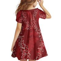 Hawaii Plumeria Lei Family Matching Short Sleeve Bodycon Dress and Hawaiian Shirt Aloha Festive Vibe - Crimson LT7 - Polynesian Pride