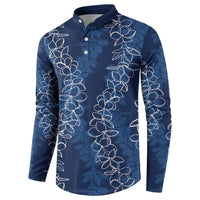 Hawaii Plumeria Lei Button Sweatshirt Aloha Festive Vibe - Navy Blue