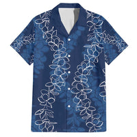 Hawaii Plumeria Lei Family Matching Long Sleeve Bodycon Dress and Hawaiian Shirt Aloha Festive Vibe - Navy Blue LT7 Dad's Shirt - Short Sleeve Navy Blue - Polynesian Pride