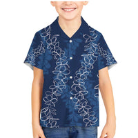 Hawaii Plumeria Lei Family Matching Mermaid Dress and Hawaiian Shirt Aloha Festive Vibe - Navy Blue LT7 Son's Shirt Navy Blue - Polynesian Pride