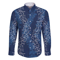 Hawaii Plumeria Lei Family Matching Short Sleeve Bodycon Dress and Hawaiian Shirt Aloha Festive Vibe - Navy Blue LT7 Dad's Shirt - Long Sleeve Navy Blue - Polynesian Pride