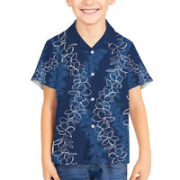 Hawaii Plumeria Lei Family Matching Short Sleeve Bodycon Dress and Hawaiian Shirt Aloha Festive Vibe - Navy Blue LT7 Son's Shirt Navy Blue - Polynesian Pride