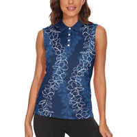 Hawaii Plumeria Lei Women Sleeveless Polo Shirt Aloha Festive Vibe - Navy Blue