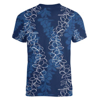 Hawaii Plumeria Lei Women V-Neck T-Shirt Aloha Festive Vibe - Navy Blue