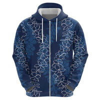 Hawaii Plumeria Lei Zip Hoodie Aloha Festive Vibe - Navy Blue