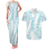 Hawaii Plumeria Lei Couples Matching Tank Maxi Dress and Hawaiian Shirt Aloha Festive Vibe - Turquoise LT7 Turquoise - Polynesian Pride