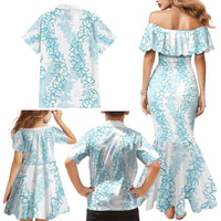 Hawaii Plumeria Lei Family Matching Mermaid Dress and Hawaiian Shirt Aloha Festive Vibe - Turquoise LT7 - Polynesian Pride