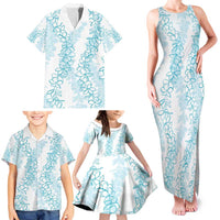 Hawaii Plumeria Lei Family Matching Tank Maxi Dress and Hawaiian Shirt Aloha Festive Vibe - Turquoise