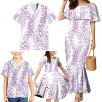 Hawaii Plumeria Lei Family Matching Mermaid Dress and Hawaiian Shirt Aloha Festive Vibe - Amethyst LT7 - Polynesian Pride