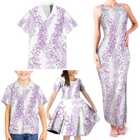 Hawaii Plumeria Lei Family Matching Tank Maxi Dress and Hawaiian Shirt Aloha Festive Vibe - Amethyst
