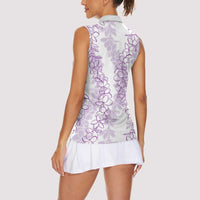 Hawaii Plumeria Lei Women Sleeveless Polo Shirt Aloha Festive Vibe - Amethyst