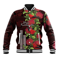 Hawaii Mele Kalikimaka Kakau Baseball Jacket I'iwi Bird on Ohia Lehua