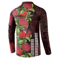 Hawaii Mele Kalikimaka Kakau Button Sweatshirt I'iwi Bird on Ohia Lehua