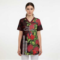 Hawaii Mele Kalikimaka Kakau Scrub Top I'iwi Bird on Ohia Lehua - Polynesian Pride