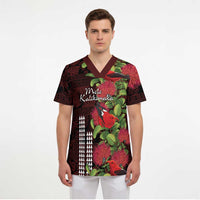 Hawaii Mele Kalikimaka Kakau Scrub Top I'iwi Bird on Ohia Lehua - Polynesian Pride