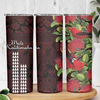 Hawaii Mele Kalikimaka Kakau Skinny Tumbler I'iwi Bird on Ohia Lehua