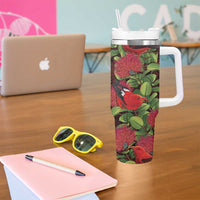 Hawaii Mele Kalikimaka Kakau Tumbler With Handle I'iwi Bird on Ohia Lehua