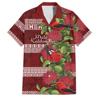 Hawaii Christmas Mele Kalikimaka Family Matching Long Sleeve Bodycon Dress and Hawaiian Shirt I'iwi Bird on Ohia Lehua LT7 Dad's Shirt - Short Sleeve Red White - Polynesian Pride