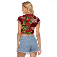 Hawaii Christmas Mele Kalikimaka Raglan Cropped T Shirt I'iwi Bird on Ohia Lehua