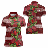 Hawaii Christmas Mele Kalikimaka Women Polo Shirt I'iwi Bird on Ohia Lehua LT7 - Polynesian Pride