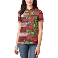 Hawaii Christmas Mele Kalikimaka Women Polo Shirt I'iwi Bird on Ohia Lehua LT7 - Polynesian Pride