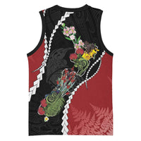 New Zealand Christmas Basketball Jersey Flora Map with Birds - Polynesian Pride