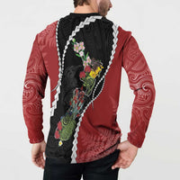 New Zealand Christmas Button Sweatshirt Flora Map with Birds - Polynesian Pride