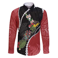 New Zealand Christmas Family Matching Off The Shoulder Long Sleeve Dress and Hawaiian Shirt Flora Map with Birds - Polynesian Pride