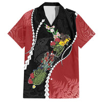 New Zealand Christmas Family Matching Off Shoulder Short Dress and Hawaiian Shirt Flora Map with Birds LT7 Dad's Shirt - Short Sleeve Black - Polynesian Pride