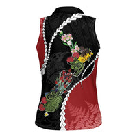 New Zealand Christmas Women Sleeveless Polo Shirt Flora Map with Birds - Polynesian Pride