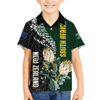 Custom South Africa Mix New Zealand Rugby 2023 Family Matching Short Sleeve Bodycon Dress and Hawaiian Shirt World Cup Greatest Rivalry LT7 Son's Shirt Black Green - Polynesian Pride
