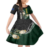 Custom South Africa Mix New Zealand Rugby 2023 Family Matching Tank Maxi Dress and Hawaiian Shirt World Cup Greatest Rivalry LT7 Daughter's Dress Black Green - Polynesian Pride