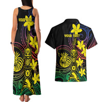 New Caledonia Kanaky Personalized Couples Matching Tank Maxi Dress and Hawaiian Shirt Fleche Faitiere - Plumeria