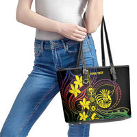New Caledonia Kanaky Personalized Leather Tote Bag Fleche Faitiere - Plumeria