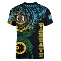 Personalised Vanuatu Women V Neck T Shirt Turtle Chest Tattoo Flag Color - Sanma LT7 - Polynesian Pride