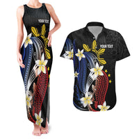 Personalized Philippines Tribal Couples Matching Tank Maxi Dress and Hawaiian Shirt Tropical Waves - Plumeria