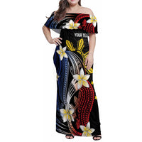 Personalized Philippines Tribal Family Matching Off Shoulder Maxi Dress and Hawaiian Shirt Tropical Waves - Plumeria