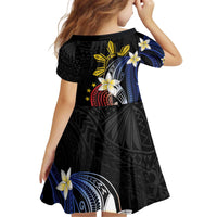 Personalized Philippines Tribal Kid Short Sleeve Dress Tropical Waves - Plumeria