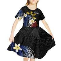Personalized Philippines Tribal Kid Short Sleeve Dress Tropical Waves - Plumeria