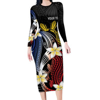 Personalized Philippines Tribal Long Sleeve Bodycon Dress Tropical Waves - Plumeria