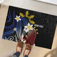 Personalized Philippines Tribal Rubber Doormat Tropical Waves - Plumeria