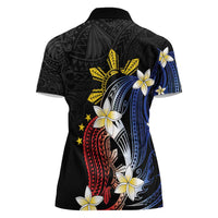 Personalized Philippines Tribal Women Polo Shirt Tropical Waves - Plumeria